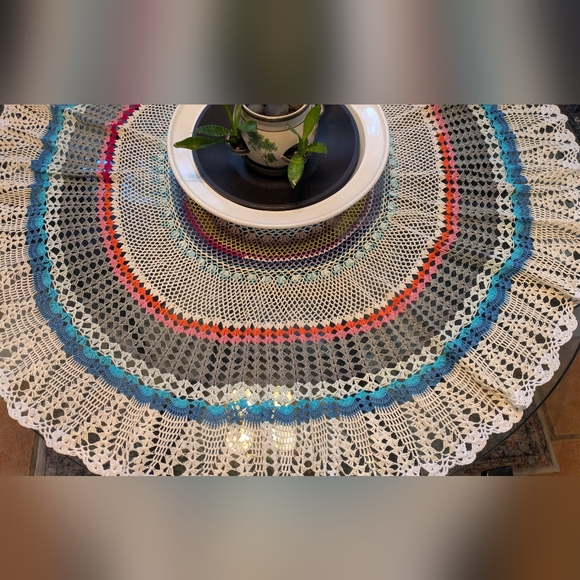 Handmade Other - Colorful Crochet Tablecloth. 45" Round.